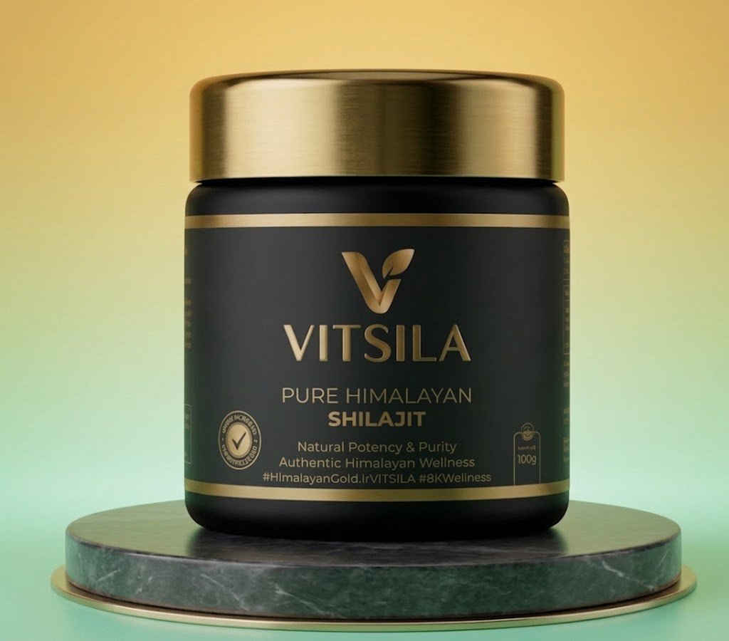 VITSILA Shilajit jar on a warm light background